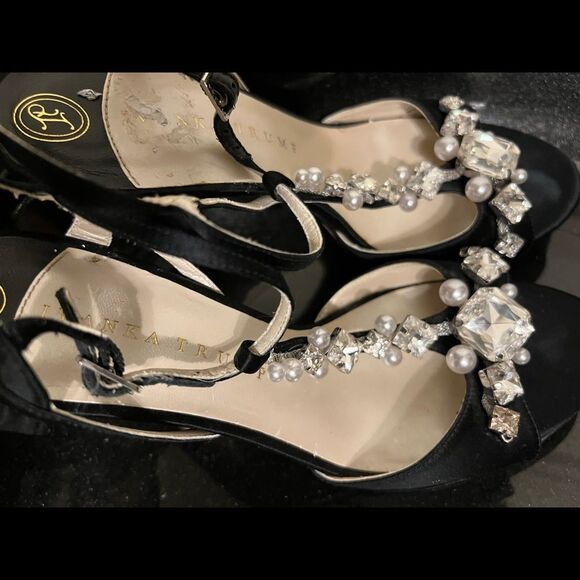 Ivanka Trump Black Alluvia Satin Jeweled Evening Sandals Sz 8 - Picture 7 of 14